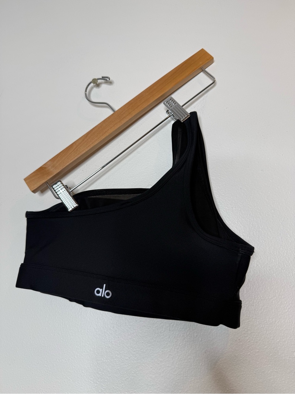 Alo Yoga Excite Double Layer Mesh One Shoulder Black Sports Bra size small